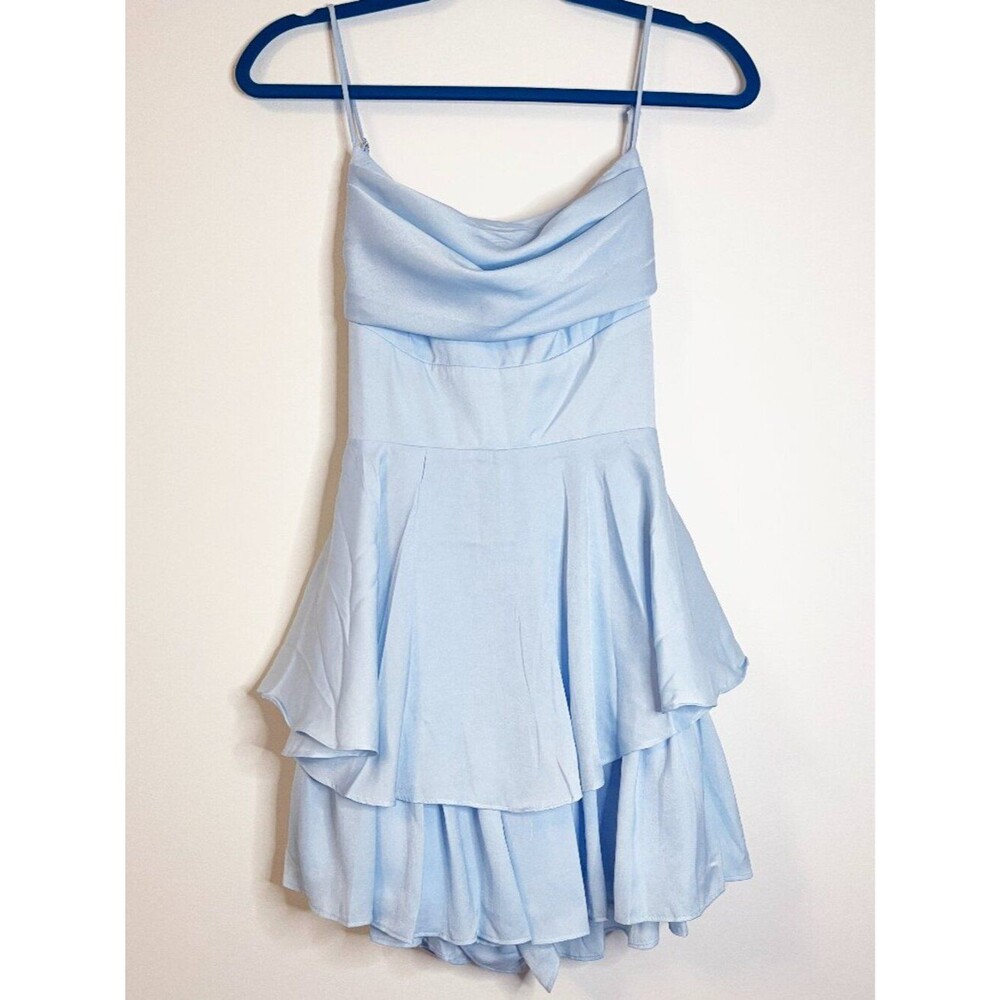 Saints & Secrets Blue Romper Dress Women’s Size M Cowl Neck Layered Ruffle NWT
